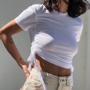 Urban Outfitters Women's White Ruched Crop Top Tee Size L